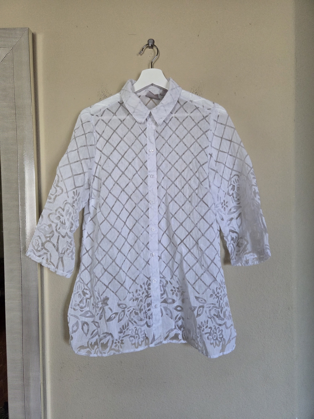 Chico's White Eyelet Lace Button-Down Shirt